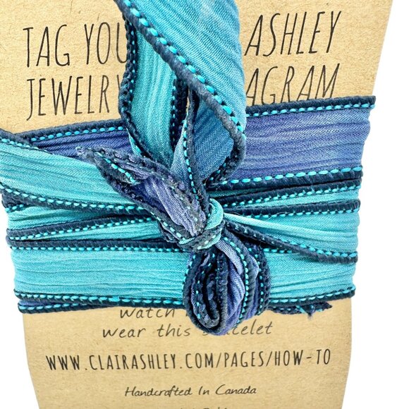 Silk Wrap Bracelet By Clair Ashley JUST GO Inscribed Pure Silk Ribbon - Picture 5 of 5